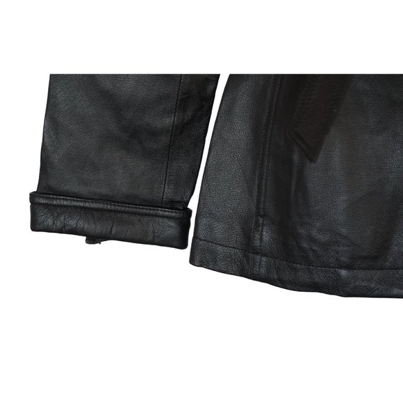 East 5th Black Leather Jacket Womens Size Petite Small Ties at Waist Zip Front - Picture 5 of 16